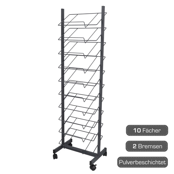 Platzmattenständer mit 10 Fächer auf Rollen