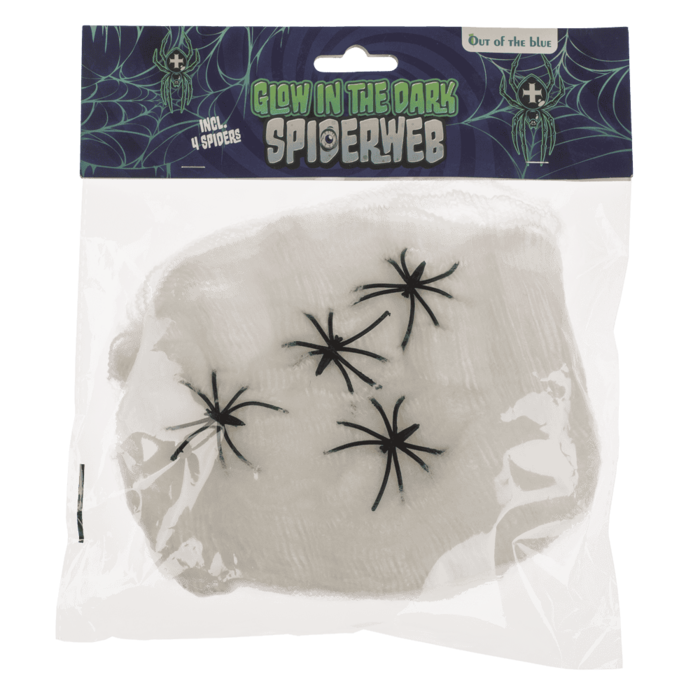 Spinnennetz, Glow in the Dark, inkl. 4 Spinnen,