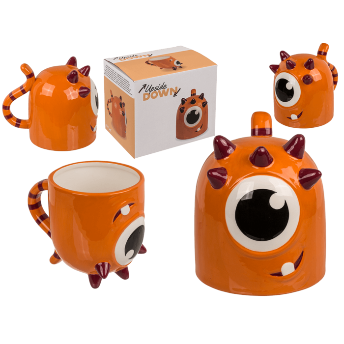 Becher, Monster, verkehrt herum, orange,