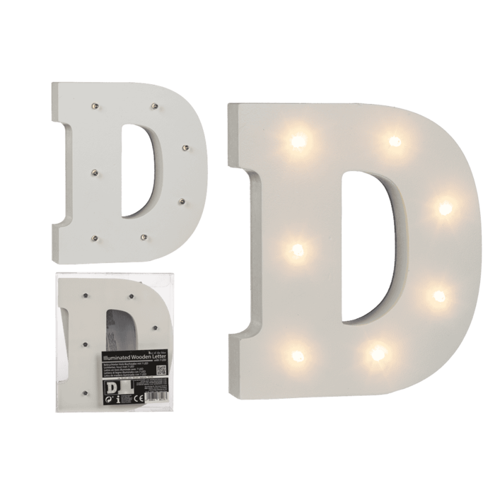 Beleuchteter Holz-Buchstabe D, mit 7 LED,