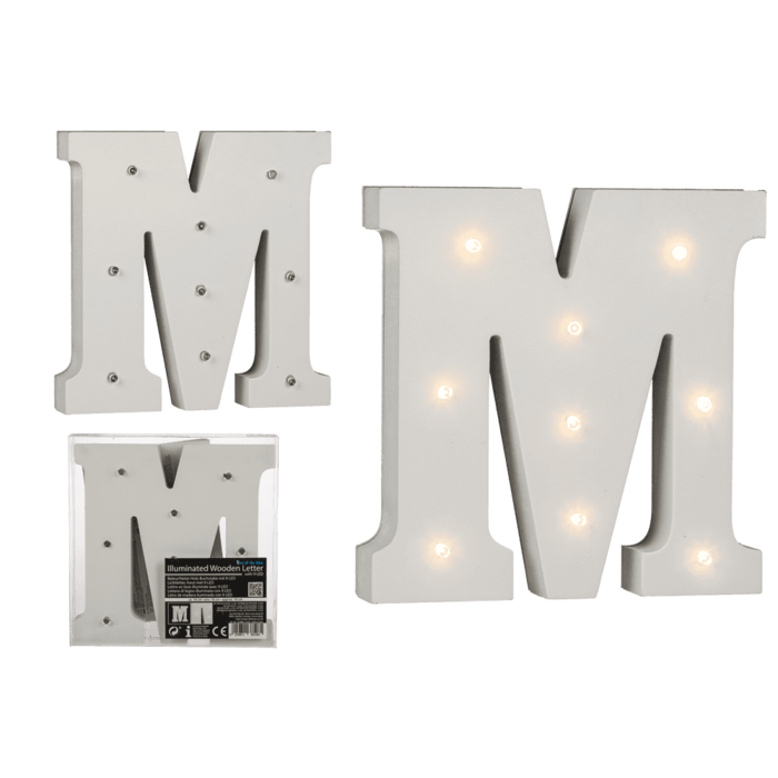 Beleuchteter Holz-Buchstabe M, mit 9 LED,