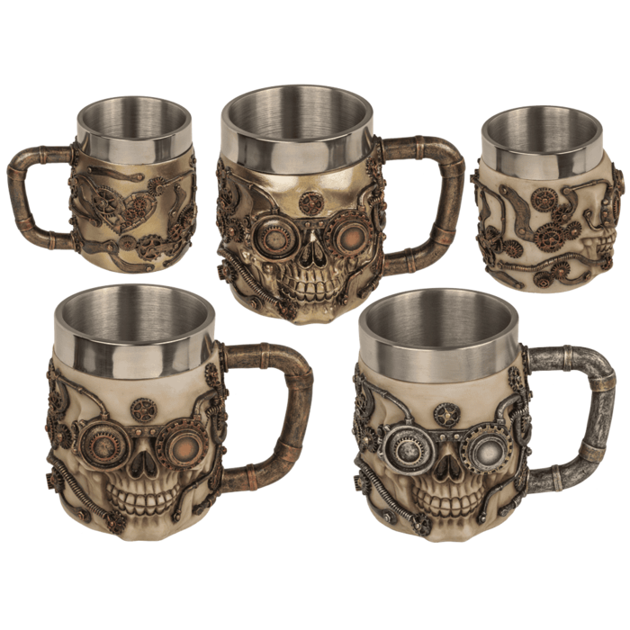 Bierkrug, Cyborg Skull, mit Edelstahleinsatz,
