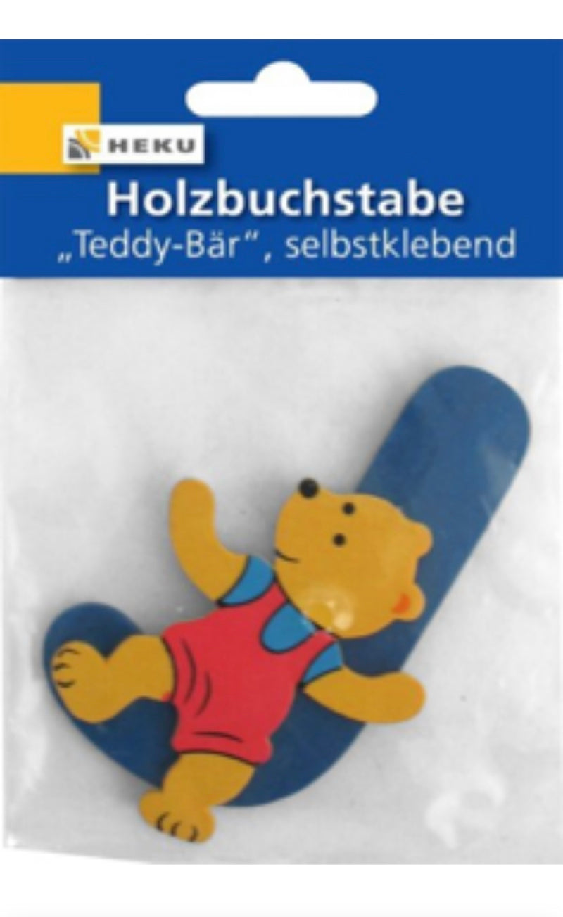 Holzbuchstabe "Teddy-Bär", selbstklebend, J