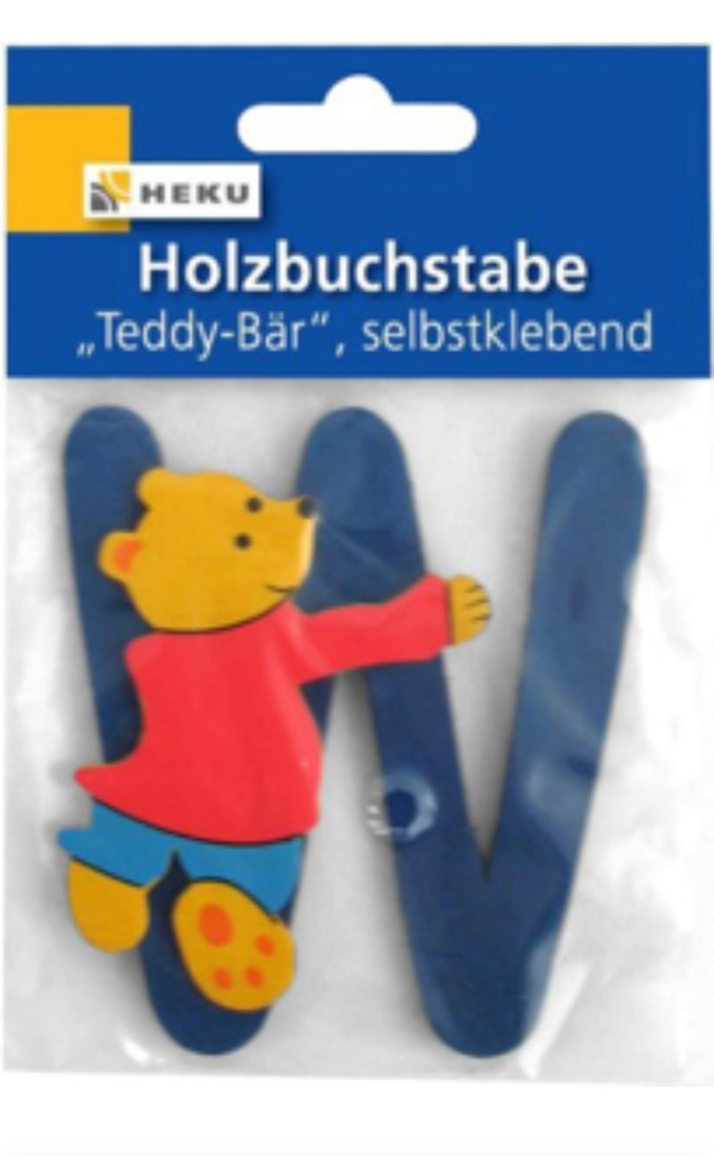 Holzbuchstabe "Teddy-Bär", selbstklebend, W