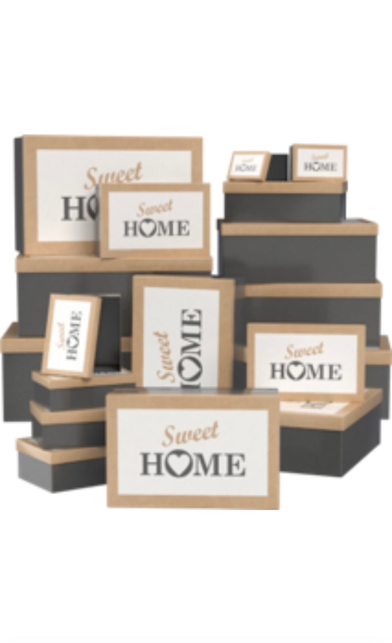 18 Geschenkboxen mit Motiv im Set, rechteckig, Sweet Home