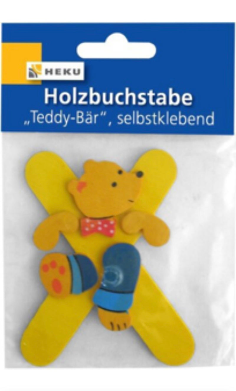 Holzbuchstabe "Teddy-Bär", selbstklebend, X