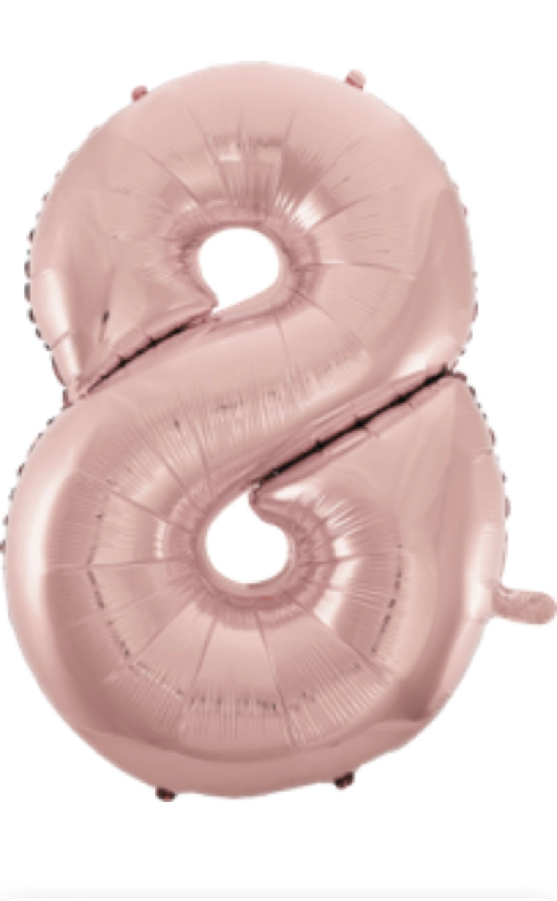 Folienballon "Zahl", Höhe 80cm, roségold, mit Aufblashalm, 8