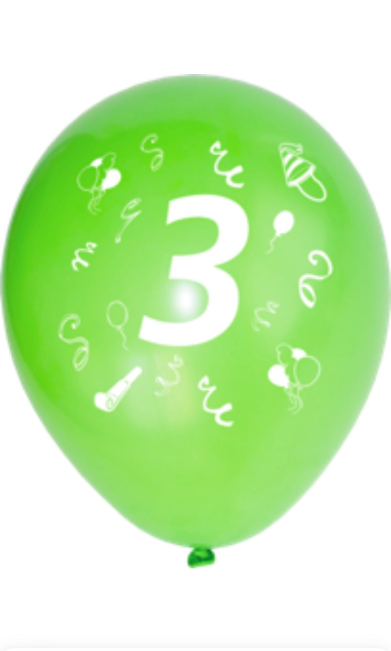 5 Zahlenballons, Ø 25cm, bunt sortiert, 3