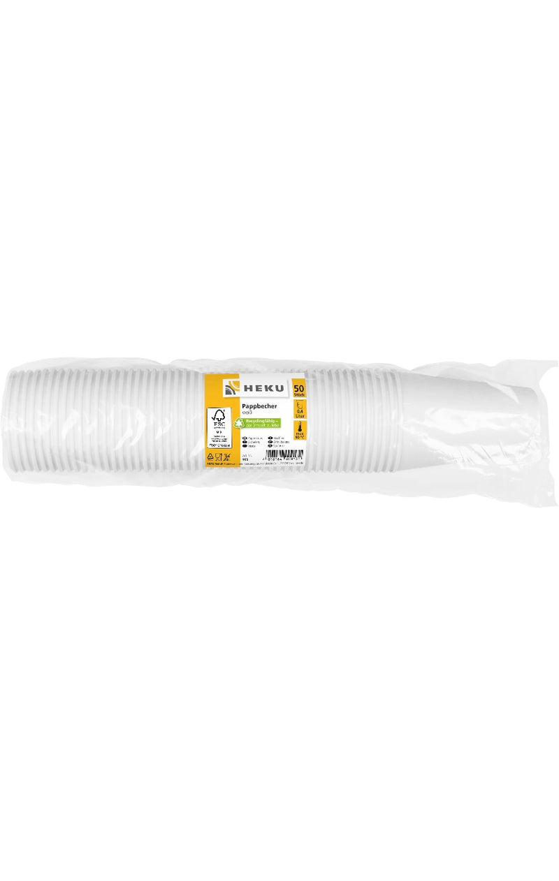 50 Pappbecher, weiß, 0,4l, ca. 320g/m², mit PE-Beschichtung