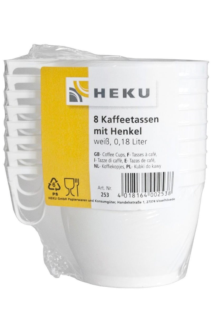 8 Kaffeetassen mit Henkel, weiß, 0,18l, PP/PS