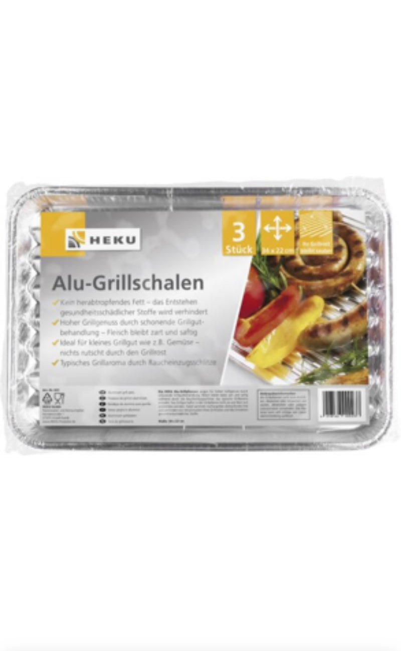 3 Alu-Grillschalen, 34*22cm, ca. 70µ