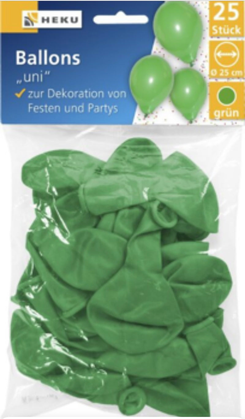 25 Ballons "uni", Ø 25cm, grün