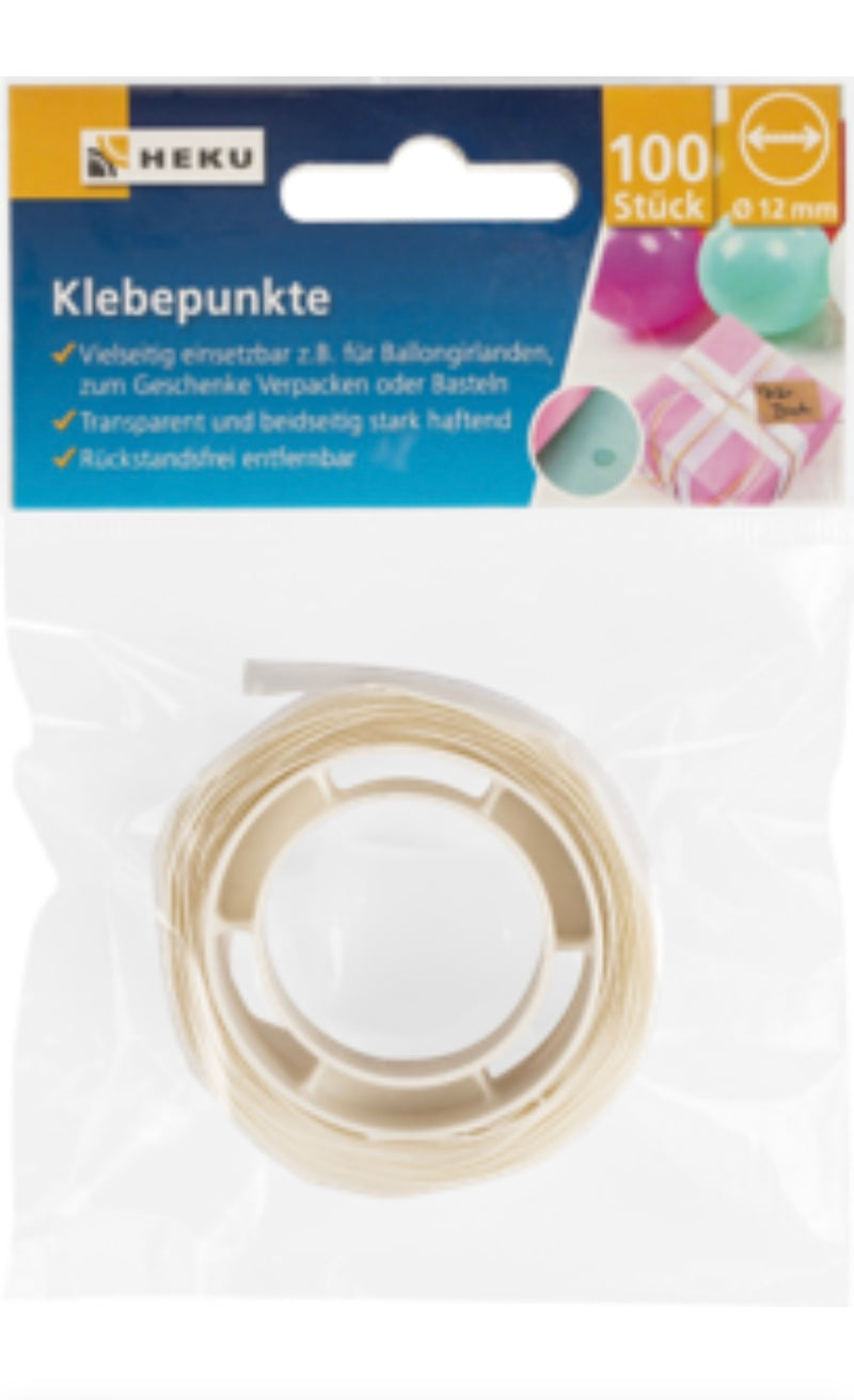 100 beidseitige Klebepunkte, Ø 12mm, transparent, auf Rolle