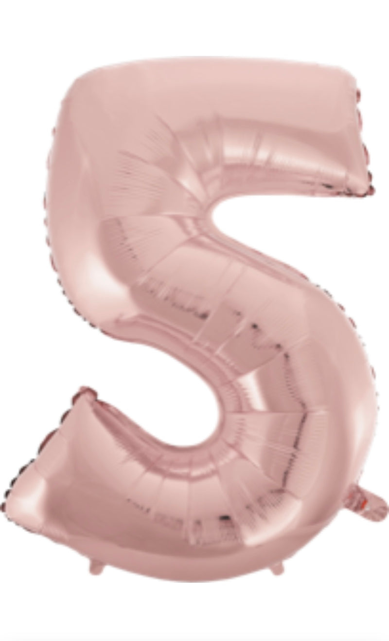 Folienballon "Zahl", Höhe 80cm, roségold, mit Aufblashalm, 5