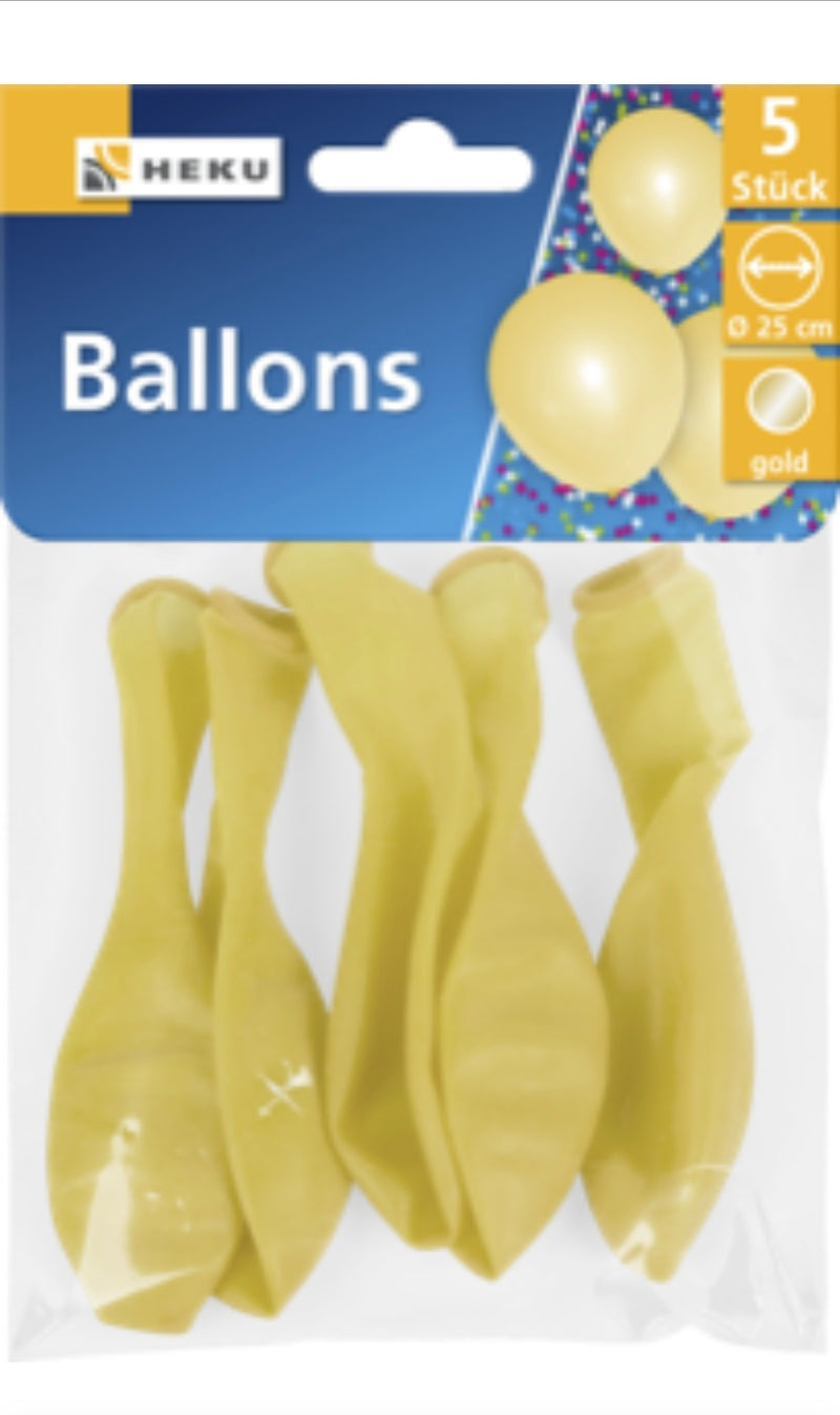 5 Ballons "uni", Ø 25cm, gold