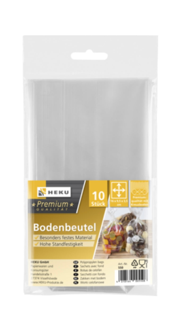 10 Bodenbeutel "Premium",klar,Kreuzboden,16*9,5*3,5cm,OPP