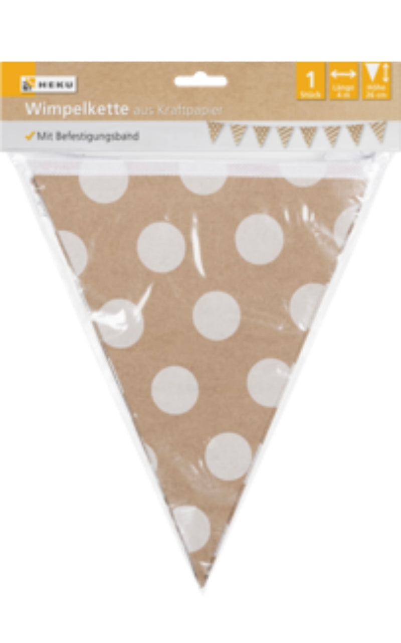 Papier-Wimpelkette, L.4m,Höhe 26cm,Kraftpap.,Party Nat.