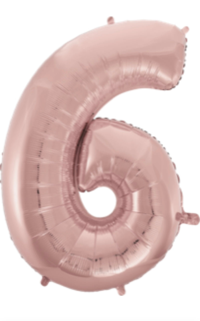 Folienballon "Zahl", Höhe 80cm, roségold, mit Aufblashalm, 6