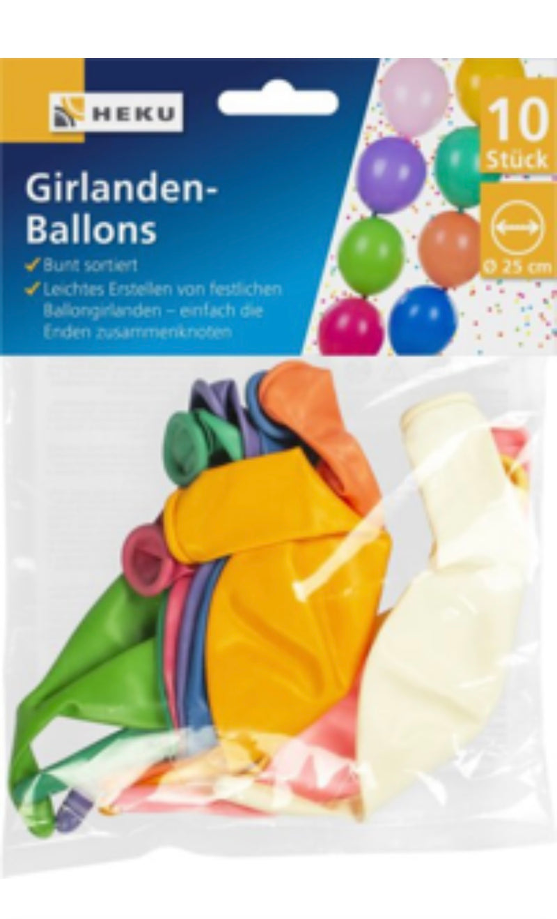 10 Girlanden-Ballons, Ø 25cm, bunt sortiert