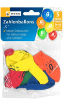 5 Zahlenballons, Ø 25cm, bunt sortiert, 0