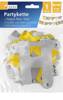 Partykette "Happy New Year", Länge 1,5m, gold/silber