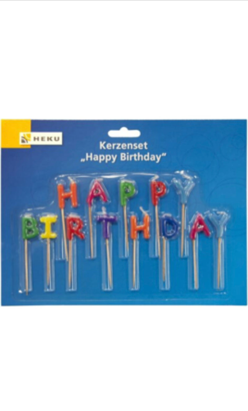 Kerzenset "Happy Birthday" auf Holzpicker, Höhe 8cm