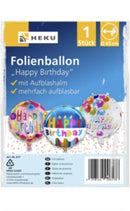 Folienballon "Happy Birthday", Ø 45cm, mit Aufblashalm