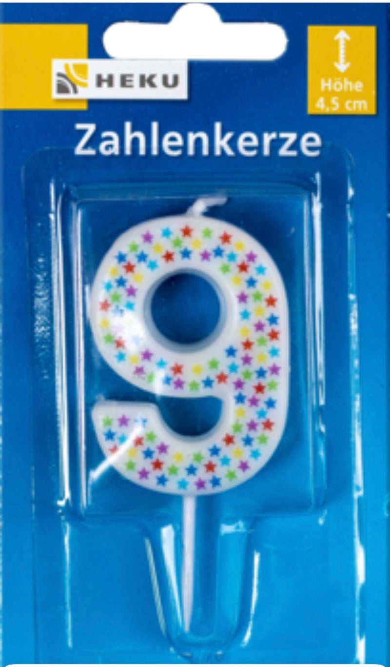 Zahlenkerze auf Picker, Höhe 4,5cm, 9