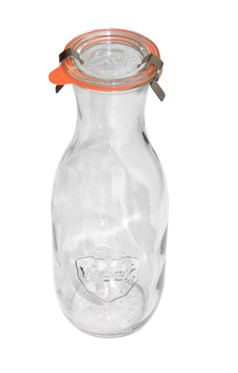 Weck-Saftflasche mit Deckel, Einmachring und Klammern, 1l