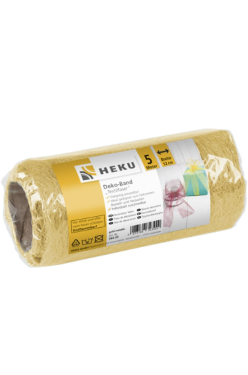 Deko-Band "Textilfaser", 5m*12cm, auf Rolle, gold-metallic