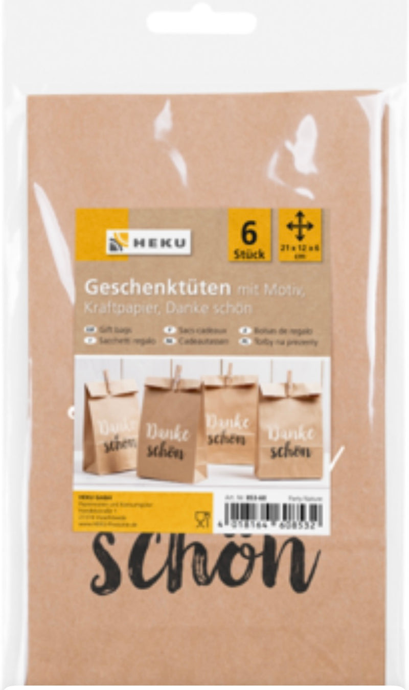 6 Geschenktüten, Kraftpapier, braun, 21*12*6cm, ca. 60g/m²