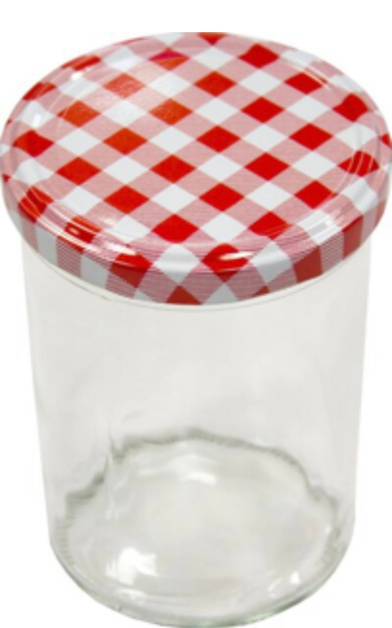 Einmachglas mit Deckel, 435ml, Karo rot/weiß