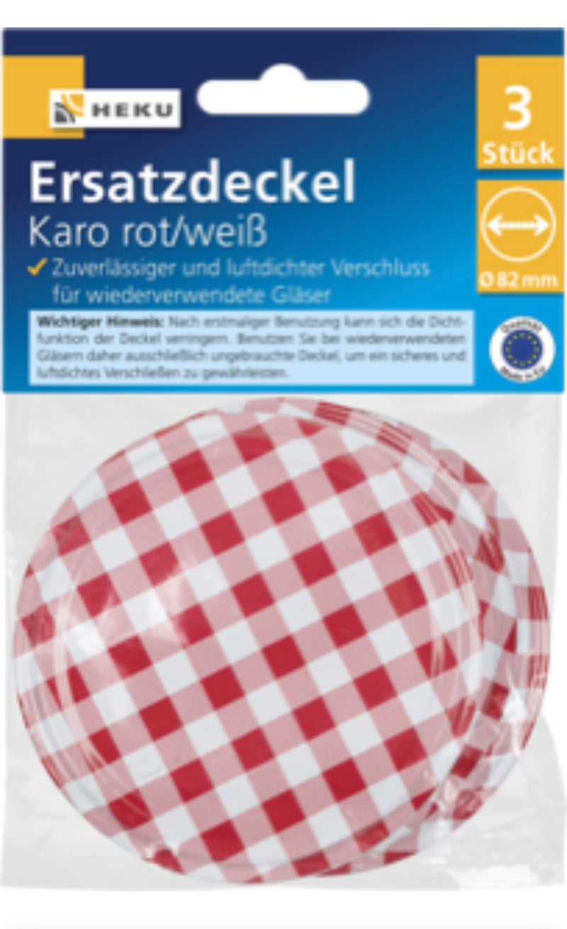 3 Ersatzdeckel, Ø 82mm, Karo rot/weiß