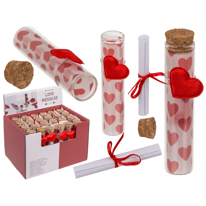 Glasfläschen mit Korkenverschluss, Love,