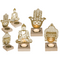 Goldener Metall-Teelichthalter mit Holzfuss,