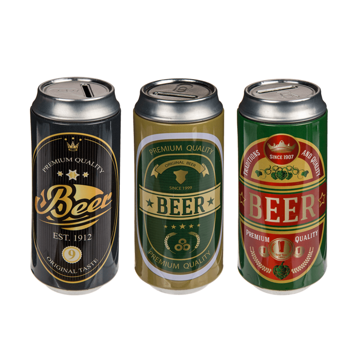 Metall-Spardose, Bierdose, ca. 16 x 7 cm,