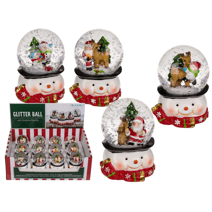 Schneekugel, Weihnachtsmann & Rentier,