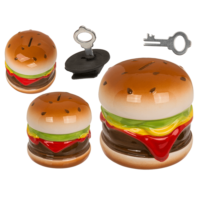 Spardose mit Schloss, Hamburger, ca. 14 x 13 cm,