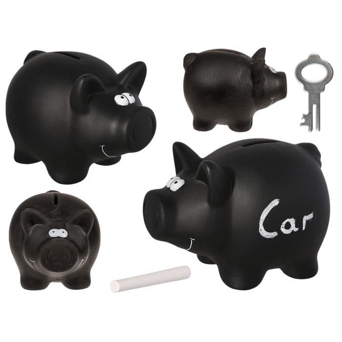 Spardose, Schwarzes Schwein, mit Kreide