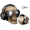 Spardose, Totenkopf mit Kopfhörer & silberfarbener