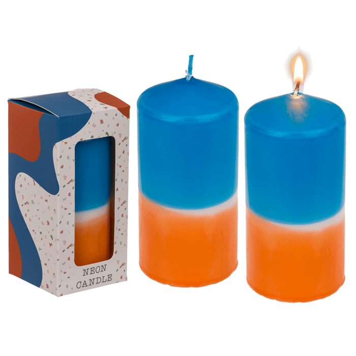 Stumpenkerze mit Farbverlauf, orange/blau