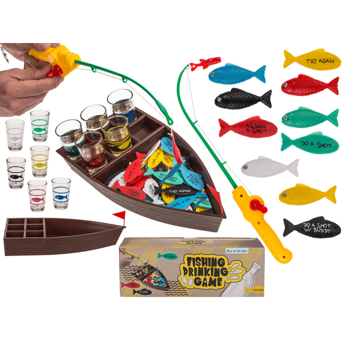 Trinkspiel, Fische angeln, mit 4 Shootergläsern,