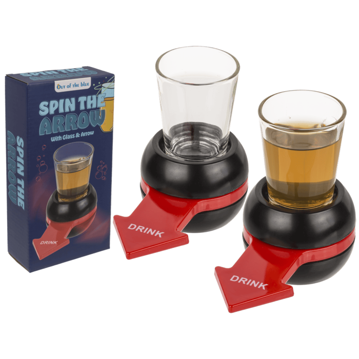Trinkspiel, Spin the Arrow, mit Shooter-Glas &