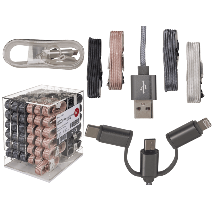 USB-Ladekabel 3 in 1, L: ca. 1,4 m, 96-teilig &