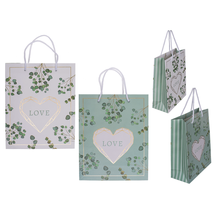 Weiß/grüne Papier-Geschenktüte, Love,