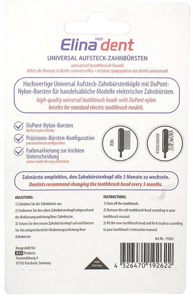 Zahnbrste Elina Aufsteck-Brsten Universal 4er mit DuPont-Nylon-Borsten fr handelsbliche Modelle elektr. Zahnbrsten