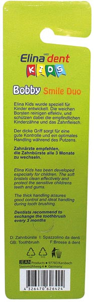 Zahnbrste Elina 2er f.Kinder m.Fuss z.Aufstellen auf Karte , je 15 cm , Brstenkopf 2x0,8cm