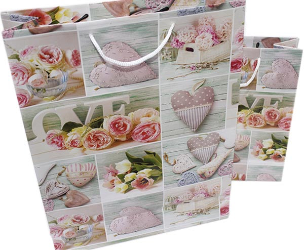 Geschenktasche Rosen- und Herz-Motiv,