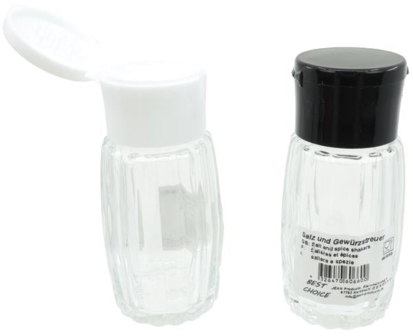 Salz und Gewürzstreuer mit Klappe 8cm aus Glas