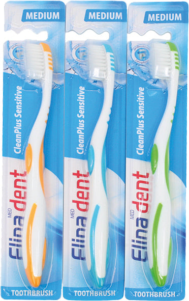 Zahnbrste Elina 1er CleanPlus Sensitive Medium Multifunktionskopf u. Softgriff, farb.sort., 19cm